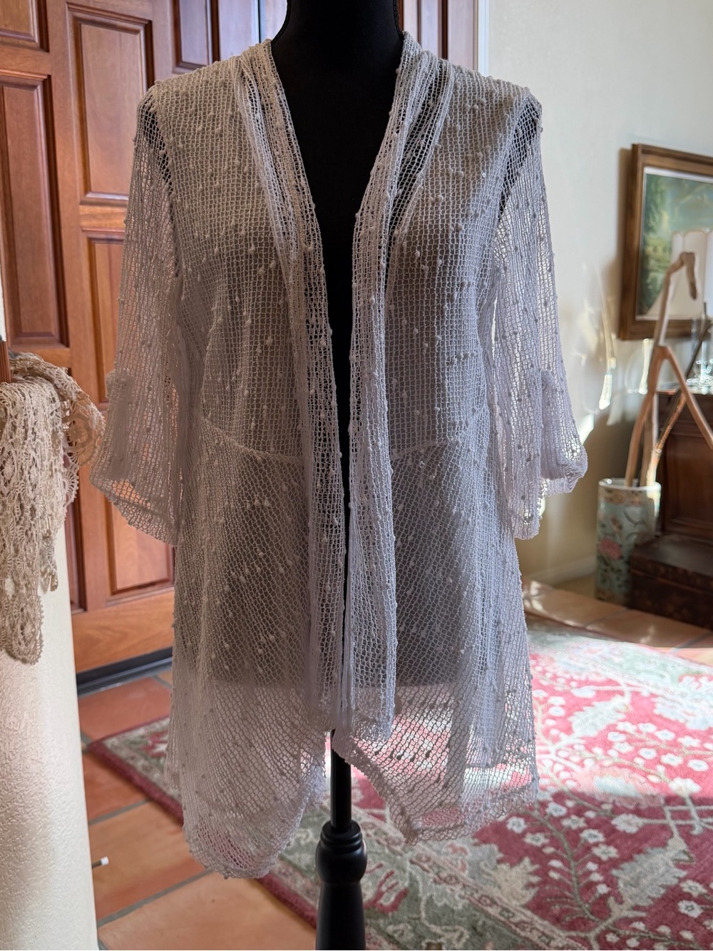 Lulu-B Sheer Mesh Kimono Jacket in White Small